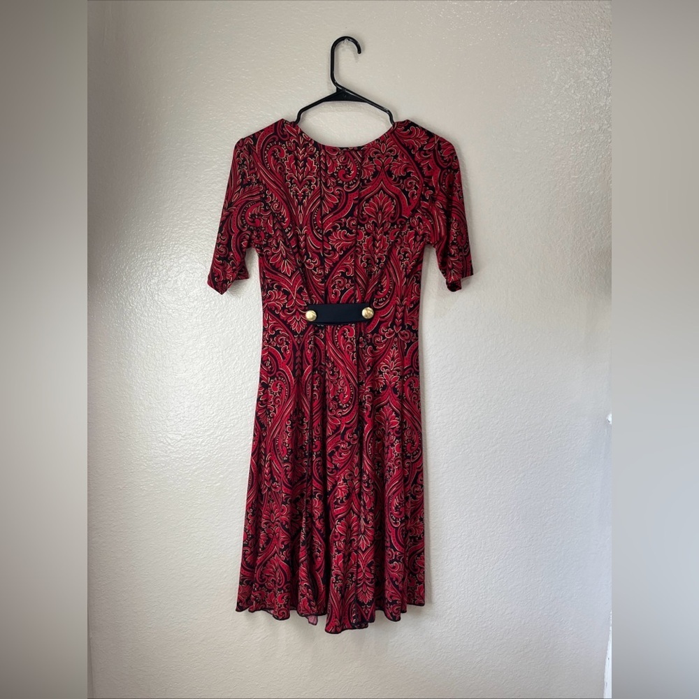 Sami & Jo Red Black Floral Paisley Midi Dress Sz S Short Sleeve Formal prom Chic - Picture 8 of 9